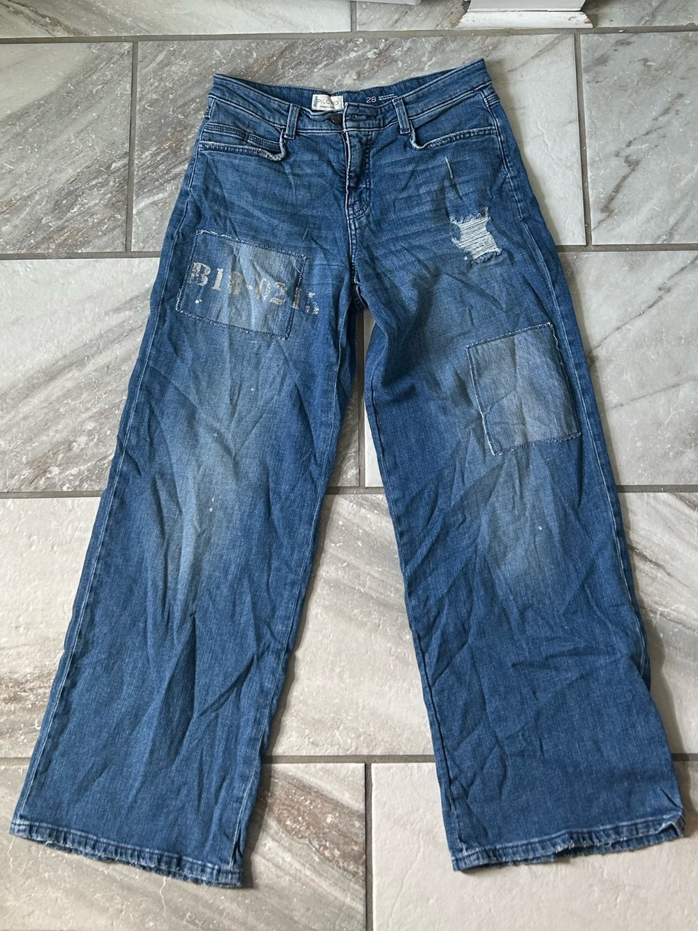 Anthropologie Pilcro Patched Wide Leg Distressed Jeans 28